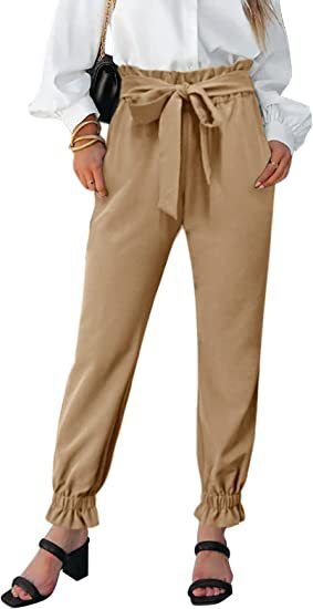 High Waisted Drawstring Slim Fit Trousers For Women Solid Color Style Clothing_ecoleips.com