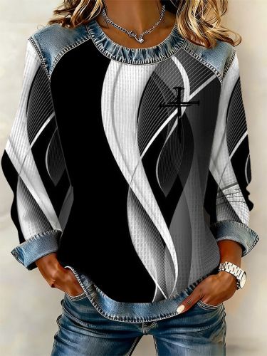 Women's Vintage-Inspired Long Sleeve T-Shirt Waffle-Knit Casual Top 3D Printed Relaxed Fit Multiple Colors Sizes S-5XL_ecoleips.com