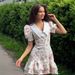 Cross-Border French V-Neck Puff Sleeve European And American 2025 Summer Waist-Cinching Printed Short Ruffle Dress_ecoleips.com
