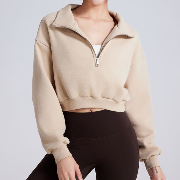 Fleece-Lined Half-Zip Sweatshirt For Women - Oversized Yoga Pullover With Stand Collar (Black/Oat Milk/Mocha/Prussian Blue, S-L)_ecoleips.com