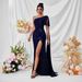 Women's Clothing New Party Evening Dress Party Sequin One Shoulder Slit Dress Evening Dress_ecoleips.com