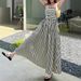Summer Striped Halter Dress For Women Elegant Off Shoulder Strapless Long Dress Waist Cinching_ecoleips.com