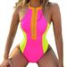 Aria Basics 2024 New European And American Style Women's One-Piece Swimsuit Color-Block Zipper Tummy-Covering Slimming_ecoleips.com