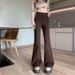 Sweet And Cool Style Ankara Red Micro-flared Double-button Women's Jeans, Extra-long Coffee-colored Trousers_ecoleips.com