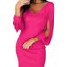 Women's V-Neck Fringe Mini Bodycon Dress – Elegant Long Sleeve Party Dress For Evening & Cocktail Events (Black/Red/Blue)_ecoleips.com