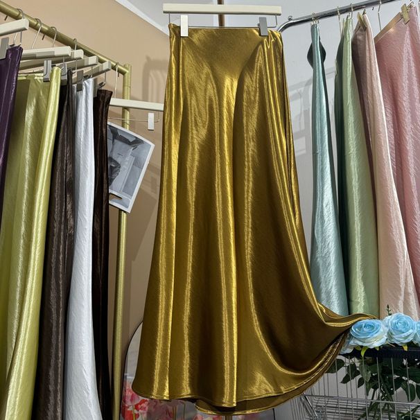 High Gloss Acetate Satin Fabric Fishtail Skirt For Women Dopamine Infused Colors Radiant Three Dimensional Pearlescent Shimmer Classic Design_ecoleips.com