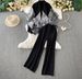 Elegant Three Piece Set With Turtleneck Sweater Printed Knitted Shawl Cardigan And High Waisted Slimming Trousers For Women_ecoleips.com