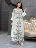 Elegant Muslim Women's Kaftan Dress, High-Density Rhinestone Embellished Print Long Robe, Cross-Border Fashionable Evening Gown_ecoleips.com