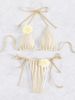 Sexy Striped Solid Color Bikini Two Piece Swimsuit with Laces New Style Exclusive Women's Clothing Swimwear_ecoleips.com