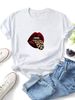 Women O Neck Short Sleeve Graphic T Shirt Retro Leopard Print Tongue Lips Pattern Casual Loose Fit Tees Summer Daily Streetwear Tops_ecoleips.com