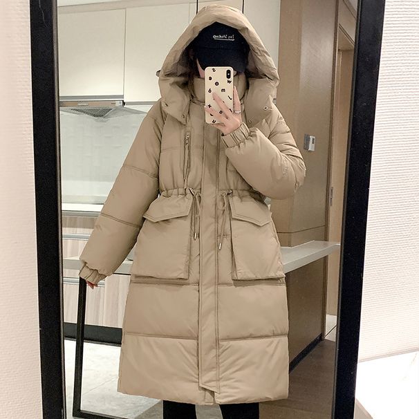 Women's Mid-Length Over-the-Knee Cotton Jacket – Korean Style Loose Fit Winter Coat, Thick Warm Outerwear For Casual & Streetwear_ecoleips.com