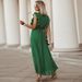 European And American Style Elegant Beach Long Fashion Slim Sexy Ruffle Sleeve Chiffon Pleated Solid Color Dress_ecoleips.com