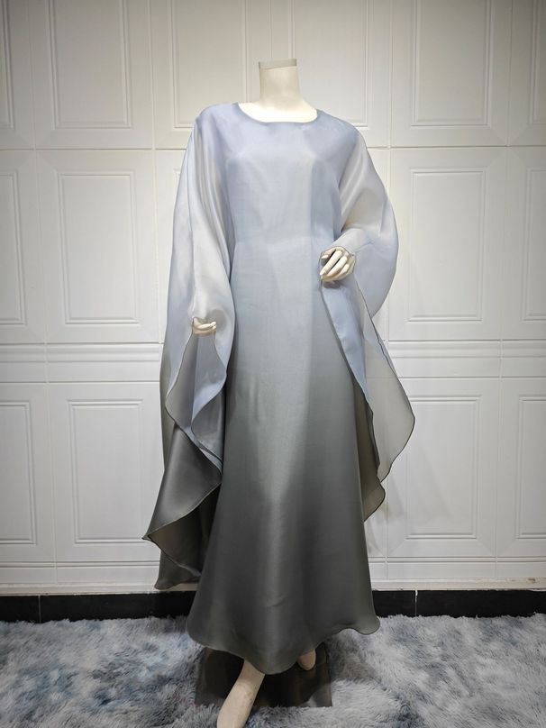 Women's Clothing Middle Eastern Modest Muslim Fashion Gradient Satin Dress One Size Robe Loose Dress_ecoleips.com