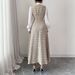 Elegant Slim-Fit Winter Dress For Women - High Waist Long Sleeve Bodycon Dress With Color Blocking Detail, Semi-High Neck Office Dress (White, S-Xxl)_ecoleips.com