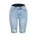 Women'sClothing High Elastic Small Feet Pants Mid Waist Quarter Pants Perforated Jeans_ecoleips.com
