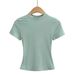 Women's Clothing Basic Round Neck Short Sleeve Elastic Slim Shoulder T Shirt Women's Elastic Tight Short Sleeve Top_ecoleips.com