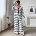 "Plus Size Striped Tie-Front Top & Wide Leg Pants Set – Casual Two-Piece Outfit (Black, XL-4XL)"_ecoleips.com
