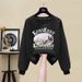 Women's Fleece Lined Sweatshirt round Neck Thick Korean Style Casual Loose Fit Pure Cotton Top Autumn Winter Pure Color Slimming_ecoleips.com