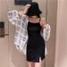 2024 Summer New Thin Sunscreen Shirt For Women, French Style Mid-Length Loose Plaid Blouse_ecoleips.com