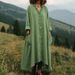 Bohemian Cotton Linen Long Maxi Dress With Side Slits – Flowy Summer Dress For Women, Casual Beach Dress, Loose Fit V-Neck Dress_ecoleips.com