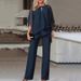 Women's Asymmetrical Wide-Leg Jumpsuit Set, Chic Solid Color Flowy Chiffon Two-Piece Outfit With 3/4 Sleeves_ecoleips.com