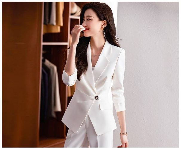 Women's Blue Slim Fit Professional Suit Set - Elegant Blazer & Pants For Office & Formal Occasions_ecoleips.com