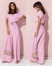Women's Solid Color V Neck Casual Jumpsuit Short Sleeved Waist Trousers Clothing_ecoleips.com