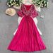 Women's Luxurious Sequined V Neck Dress High End French Elegance Fitted Waist Pleated Long Skirt Casual Elegant Summer Style_ecoleips.com