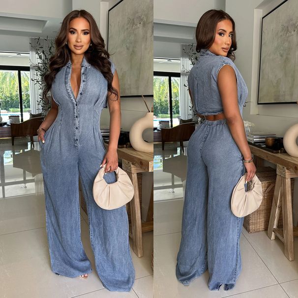 Women's Clothing Slim Fit Washed Denim Jumpsuit For Women Straight Loose Style Elastic For Formal & Casual For Women_ecoleips.com
