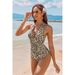 Women's Sexy Leopard Print One Piece Swimsuit Deep V Halter Neck Tight Fitting Bikini American Style Summer Vacation Swimwear_ecoleips.com