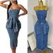 Women's Slim Fitting Denim Dress Tube Top Single Breasted Long Skirt With Raw Edges Double Pockets Lace-Up Hip Wrapped Sexy Summer American Style_ecoleips.com