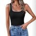 2026 Women Square Neck Sleeveless Vest, Embossed Craft Color Block Slim Fit Casual Summer Sleeveless Blouse_ecoleips.com