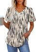 OFEEFAN T Shirts For Women V Neck Dressy Casual Blouses Puff Short Sleeve Summer Tops Loose Fit_ecoleips.com