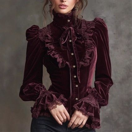 Aria Basics Aria Basics European And American Gothic Loose-Fit Dress Velvet Fabric Vintage Long-Sleeve Shirt_ecoleips.com