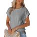 Women's Clothing Waist Stitching Round Neck Short Sleeved Casual T Shirt_ecoleips.com