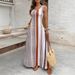 Summer Women's Striped Print U Neck Sleeveless Vest Long Dress_ecoleips.com