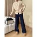 Women's Clothing Retro Style Bright Line Double Pocket Design Stitching Straight Wide Leg Jeans_ecoleips.com