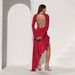 Elegant Women Solid Maxi Dress Classic Crew Neck Long Sleeve Open Back Design High Split Slimming Long Party Dress_ecoleips.com