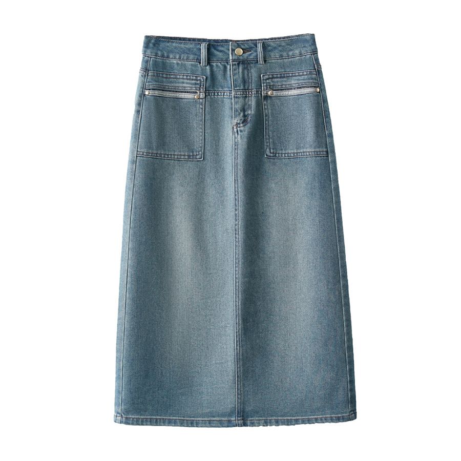 Verve Slimming And Flattering 2025 New A-line Short South Oil Quality Split Denim Skirt_ecoleips.com