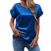 Elegant Satin Short Sleeve Women's T-Shirt - Breathable Polyester, Comfort Fit, Versatile Solid Colors For Casual & Office Wear_ecoleips.com