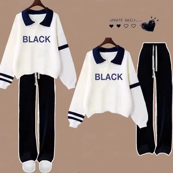 Teen Girls' Polo Neck Sweatshirt Set – Long Sleeve Cotton Top + Jogger Pants (XS-XL) | Cute Cartoon Print & Streetwear Style_ecoleips.com