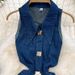 Women's Clothing New Retro Lapel Hollow Waist Revealing Sleeveless Single Breasted A Line Slit Denim Dress_ecoleips.com