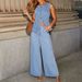Women's Vintage Denim Two Piece Set - Sleeveless Cropped Jacket & High Waist Wide Leg Jeans_ecoleips.com