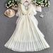 Women's Clothing Light Luxury High End Heavy Diamond Studded Round Neck Lotus Leaf Sleeve Dress For Women Summer Waist Slimming Pleated Long Skirt_ecoleips.com