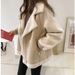 Women's Faux Suede Faux Fur Lined Short Jacket - Winter Cozy Fleece Outerwear Loose Fit Bomber Style, Button Zipper Closure (Khaki, Beige, Coffee)_ecoleips.com