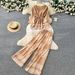 Women's Clothing Printed Slimming Two Piece Set V Neck Lantern Sleeve Top High Waisted Wide Leg Pants Fashion Trend Mature Sophisticated_ecoleips.com