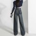 Wholesale Women's Color-blocked Jeans For Autumn And Winter, Thick Fleece, Slim Fit, Loose High-waisted, Drapey,_ecoleips.com