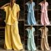 Women's Summer Comfort Outfit Casual Short Sleeve Shirt And Loose Fit Pants Two Piece Set_ecoleips.com