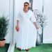 Elegant Plus Size V-Neck Pleated Maxi Dress Chiffon Flowy A-Line Dress With 3/4 Sleeves, High Waist & Zip Detail ( L-3XL,Polyester)_ecoleips.com