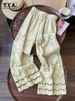 Autumn Fashion Jacquard Females Hollow Out Casual Pant Elastic Waist Straight-Leg Loose Fit Pants Full Length Wide Leg Trousers_ecoleips.com